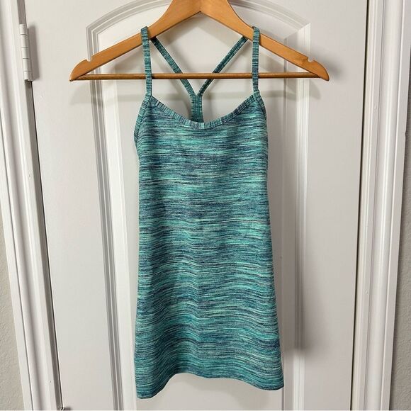 Lululemon Power Y Tank Luon Space Dye Camo Alberta Lake Fresh Teal Size 4 - Picture 1 of 5